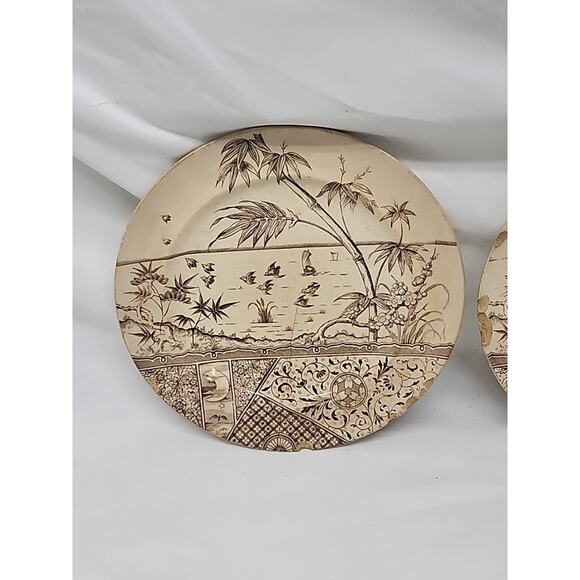 2 Vintage Melbourne Mayers G&W Brown Transfer Ware Plate 8" Inch Plates Antique - Picture 6 of 7